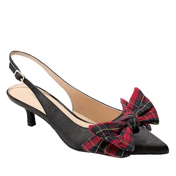 Jack Rogers Debra Satin Tartan Plaid Bow Slingback Kitten Heel Pumps size 9 - Picture 1 of 8